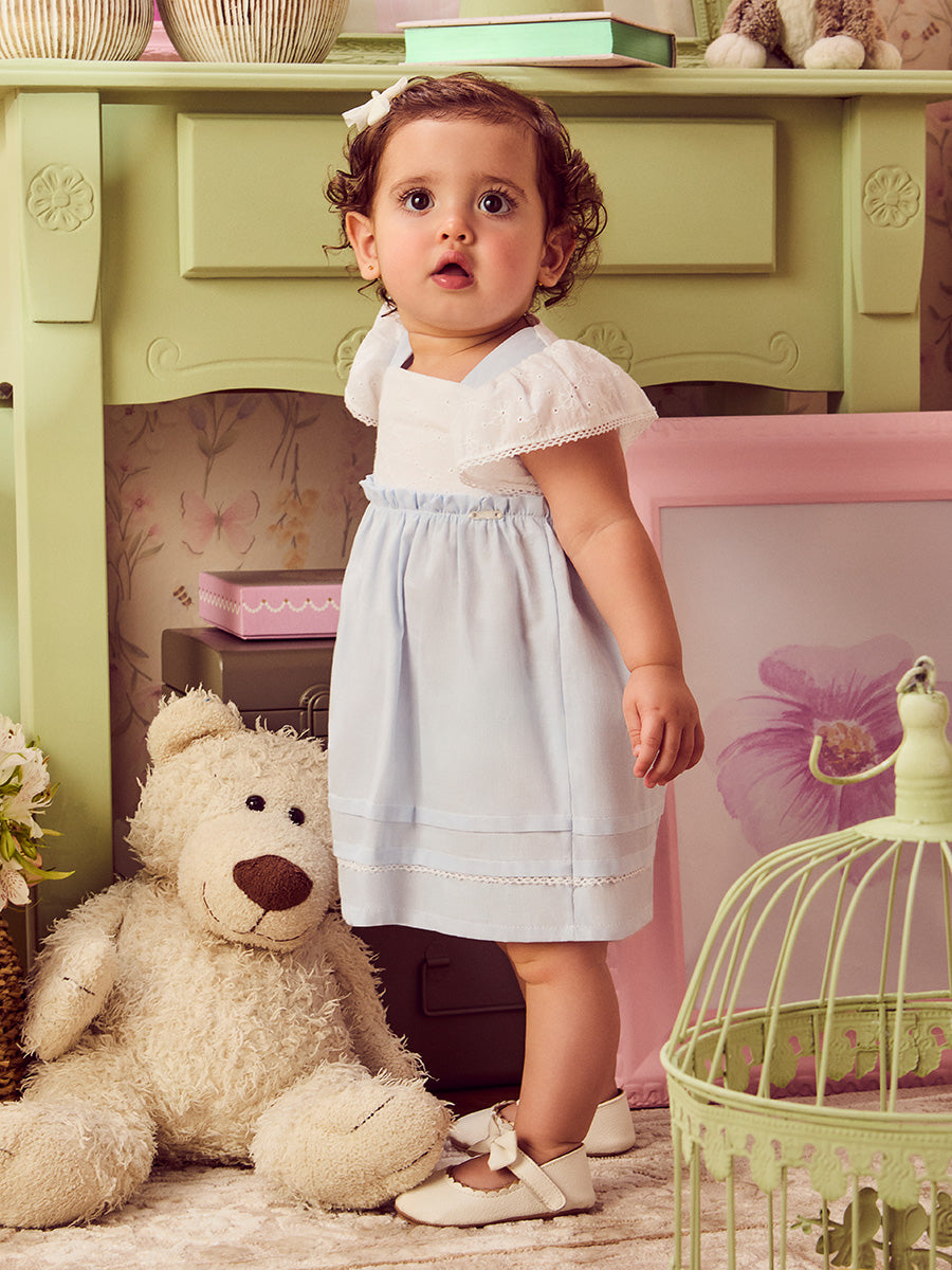 Children's Laise Striped Dress with Ruffles