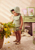 Ruched Green Set with Floral Embroidery