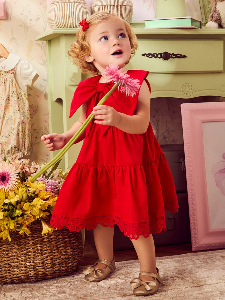 Children's Red Dress with Maxi Bow