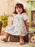 Blue Printed Children's Dress with Bows