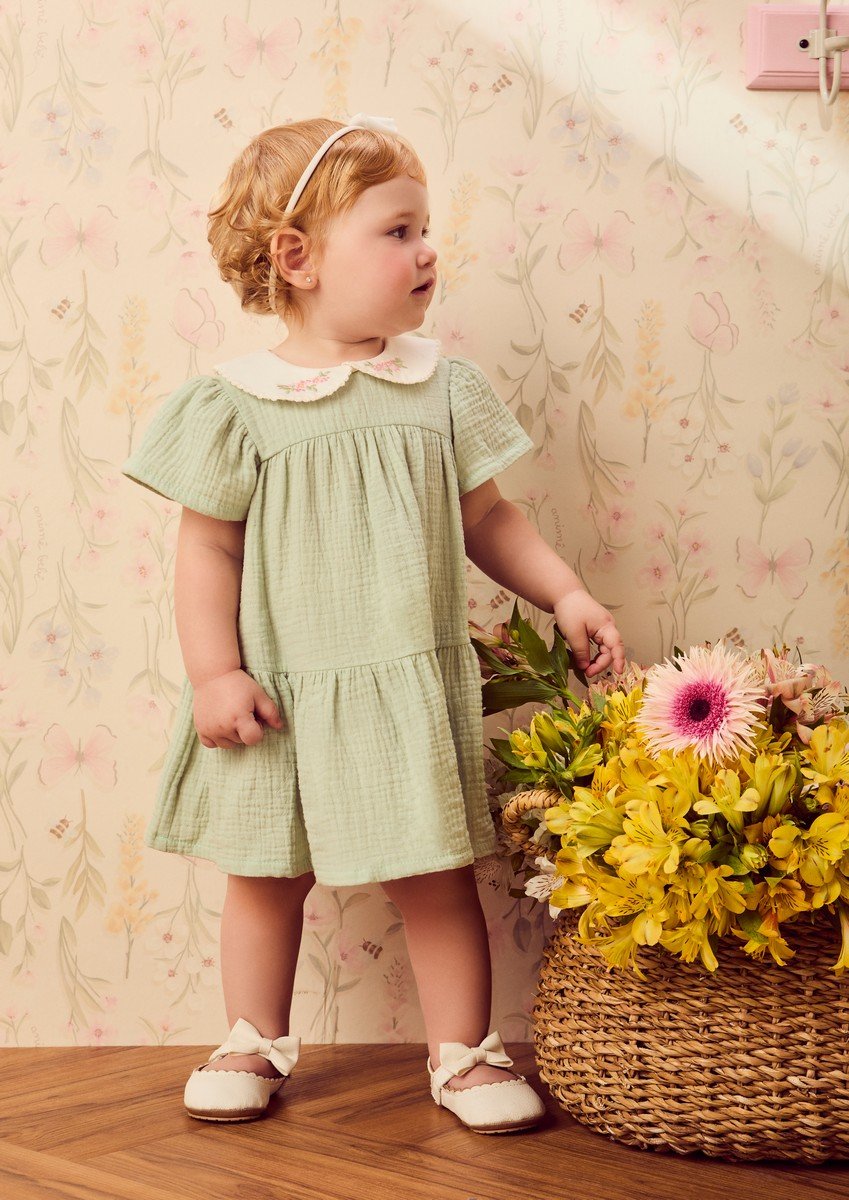 Green Ruched Dress with Collar