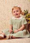 Green Ruched Dress with Collar