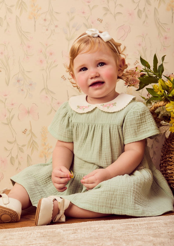 Green Ruched Dress with Collar
