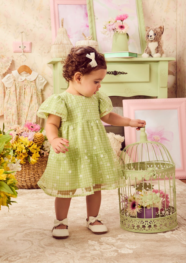 Vichy Green Plaid Floral Tulle Dress