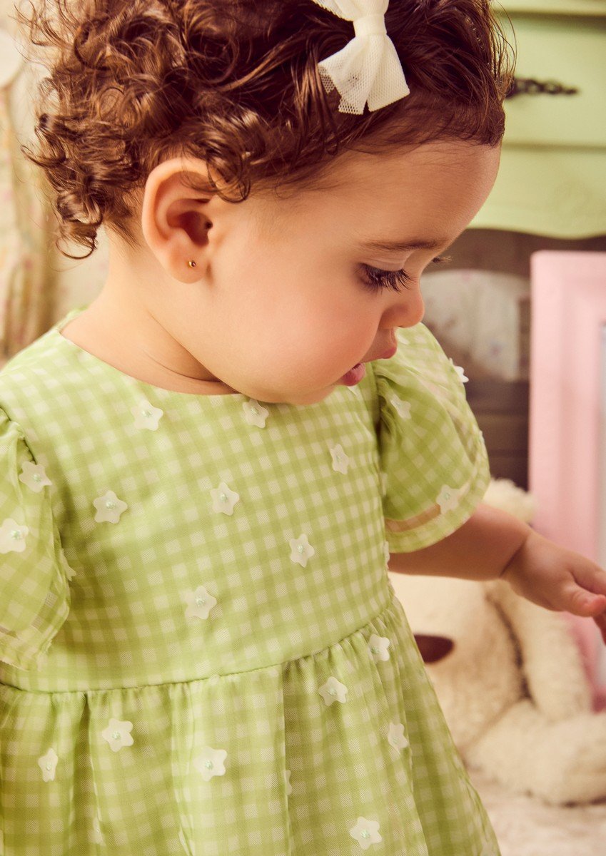 Vichy Green Plaid Floral Tulle Dress