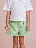 Green Twill Shorts with Glasses Pendant