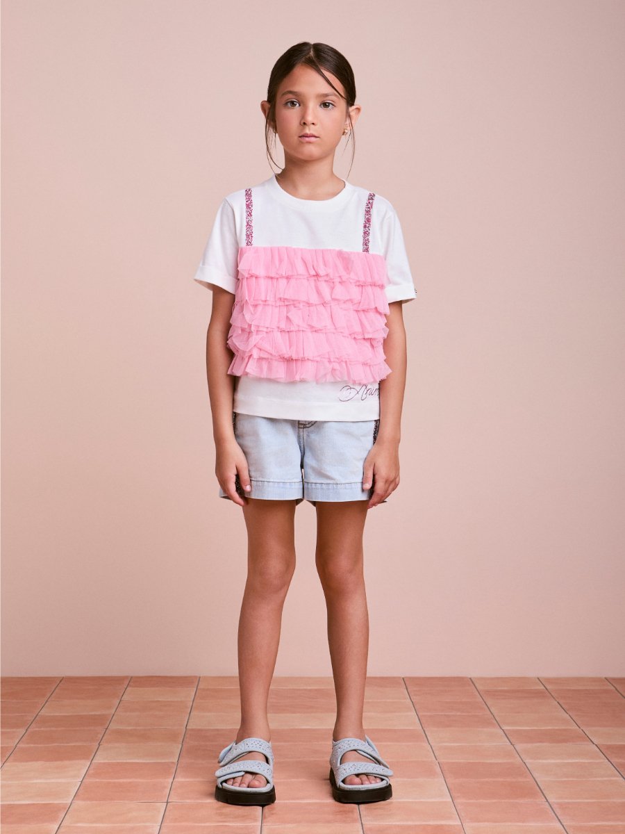 Girls' Top with Tulle Ruffles