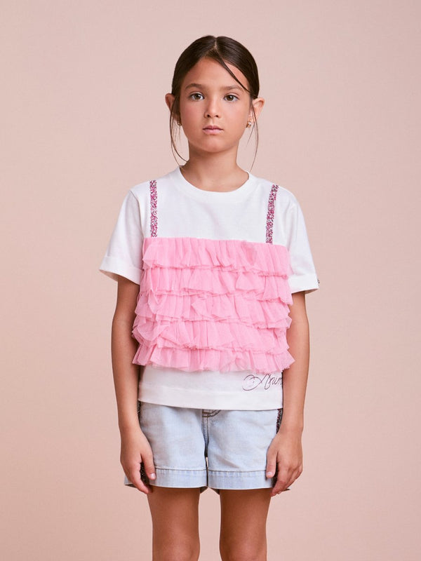 Girls' Top with Tulle Ruffles