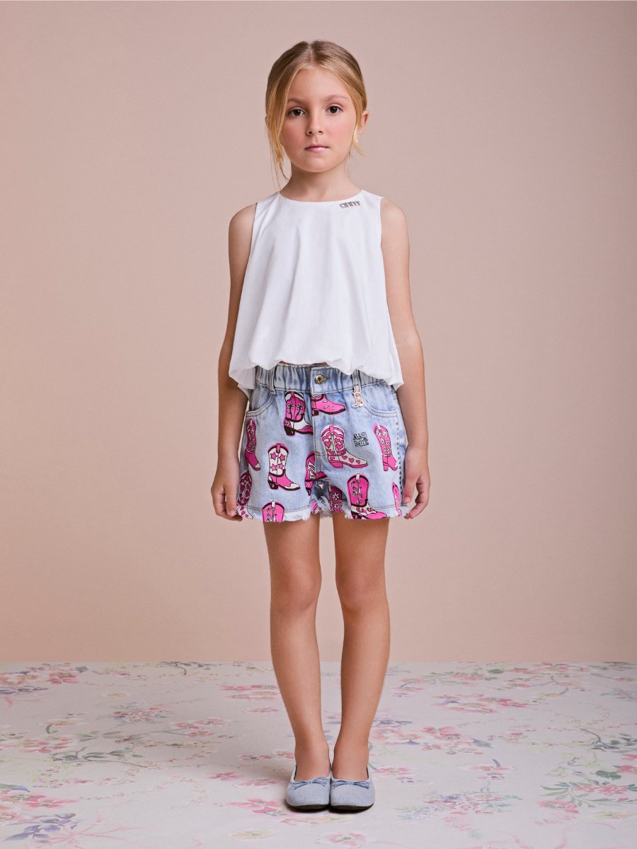 Girls' Balloon Tricoline Top