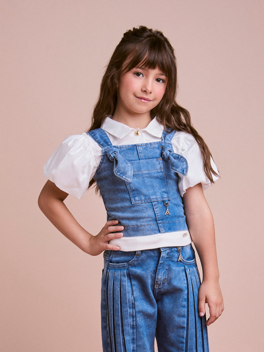Cropped Blue Jeans with Knot on the Strap