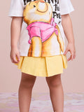 Short Yellow Twill Skirt with Pleats