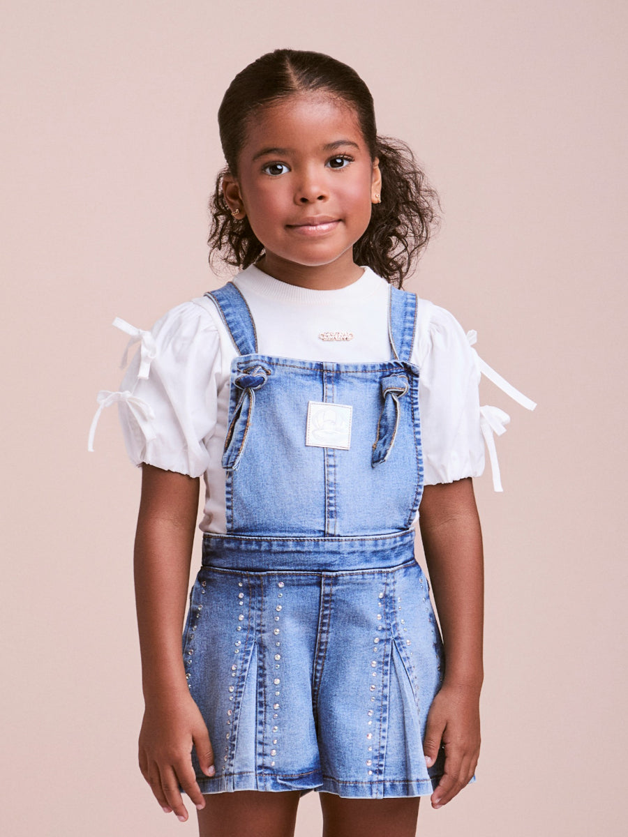 Jeans overalls with cutouts and rhinestones