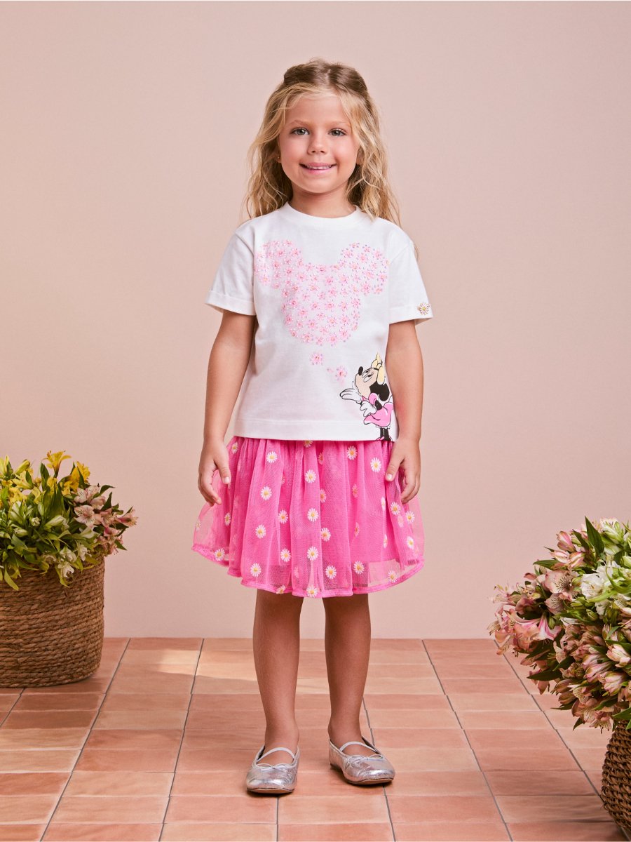 Tulle Skirt with Embroidered Daisies