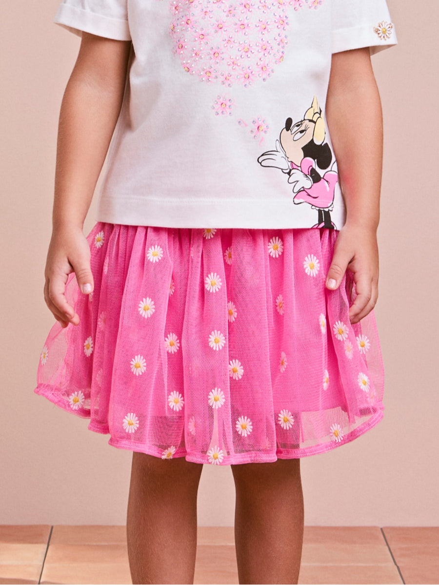 Tulle Skirt with Embroidered Daisies