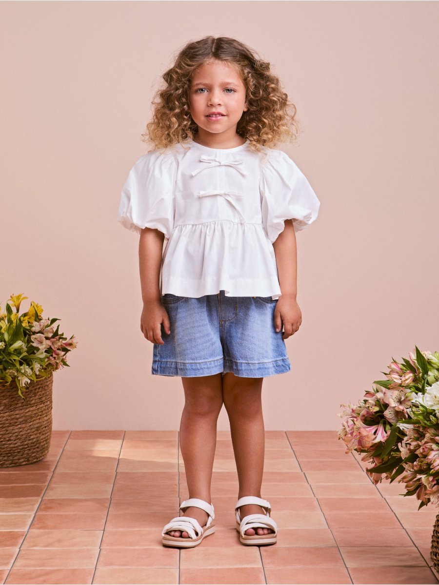 Off White Fabric Smock with Bows