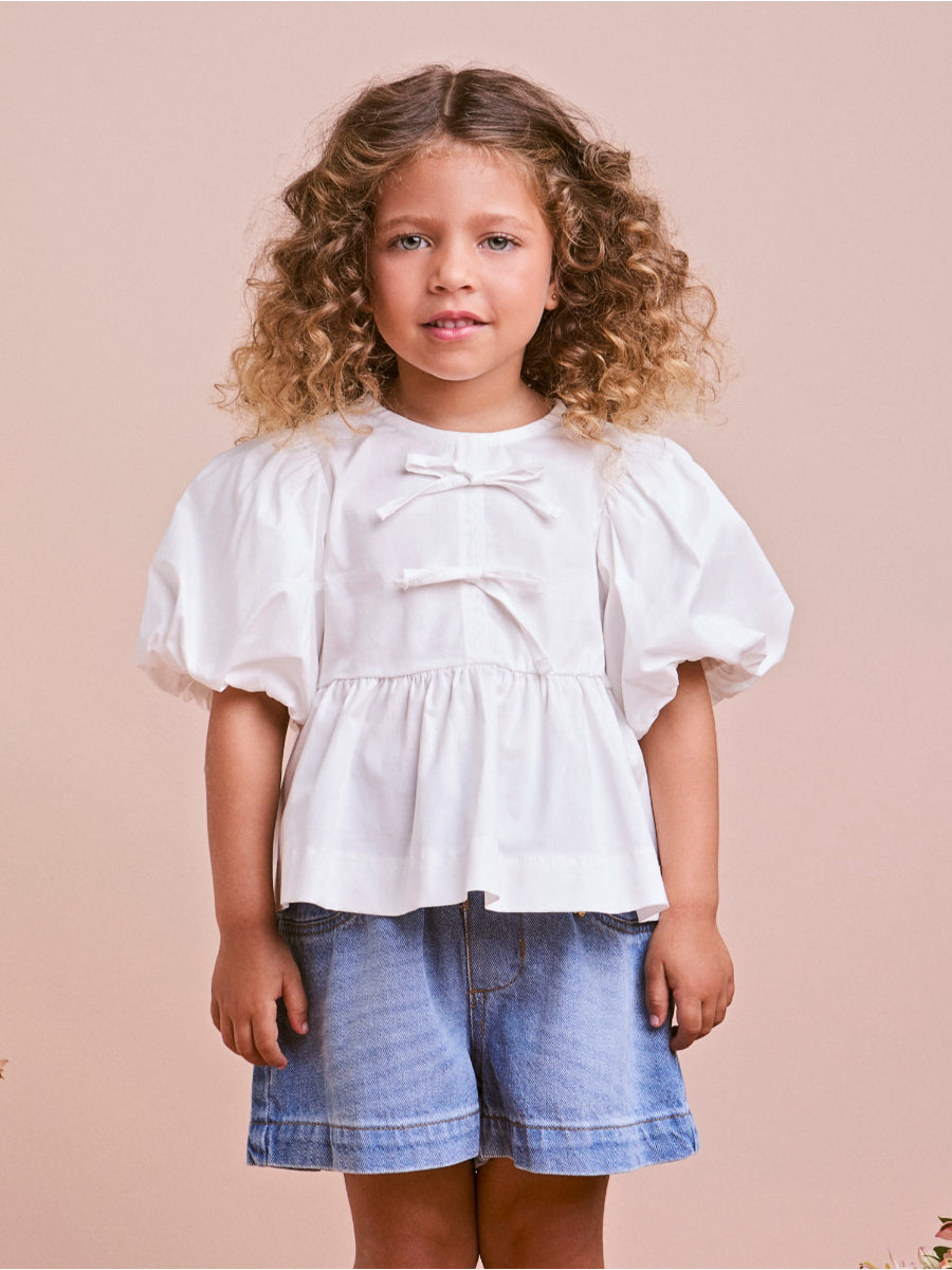 Off White Fabric Smock with Bows