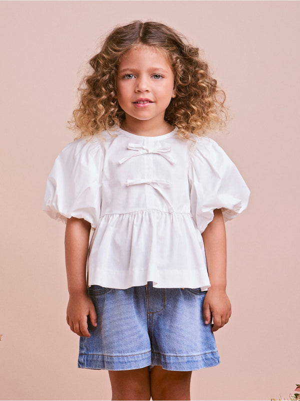 Off White Fabric Smock with Bows