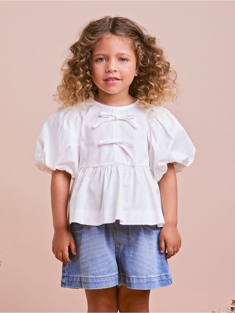 Off White Fabric Smock with Bows