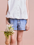 Blue Jeans Shorts with Bee Embroidery