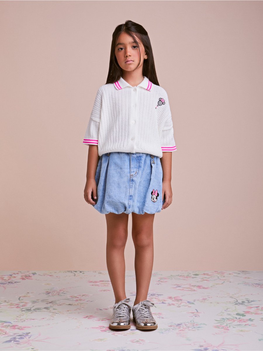 Children's Balloon Denim Skirt with Double Waistband