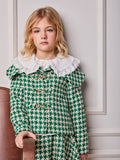 Children's Anime Girl's Pied-de-Poule Tweed Coat with Maxi Collar