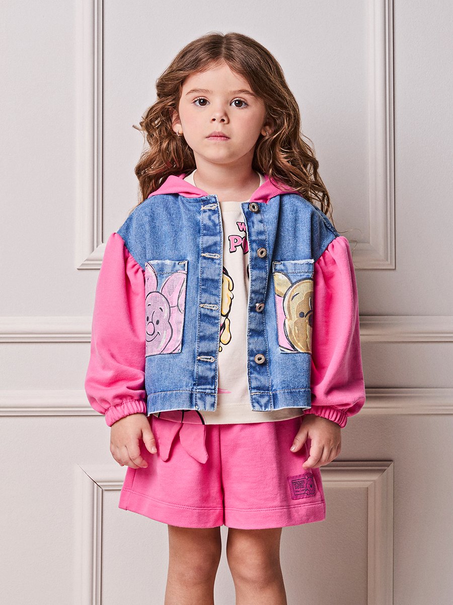 Children's Girl Anime Jeans Jacket with Winnie the Pooh Sweatshirt