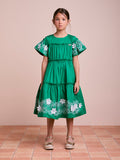 Children's Tricoline Dress with Embroidered Flowers