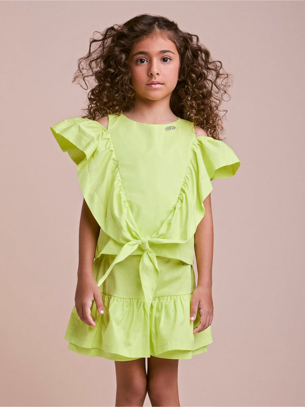 Skirt and Blouse Set with Opening on the Shoulder
