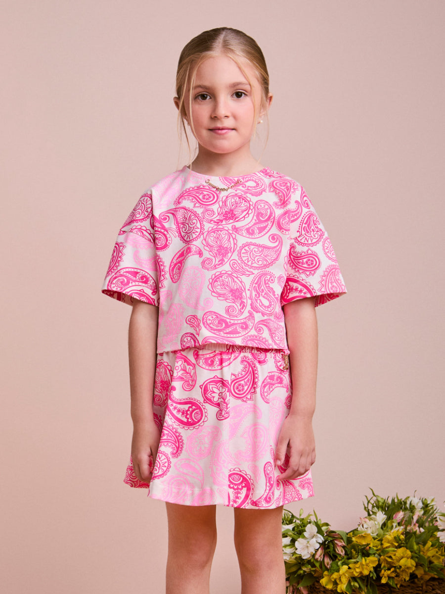 Children's Set with Pink Paisley Blouse and Skirt