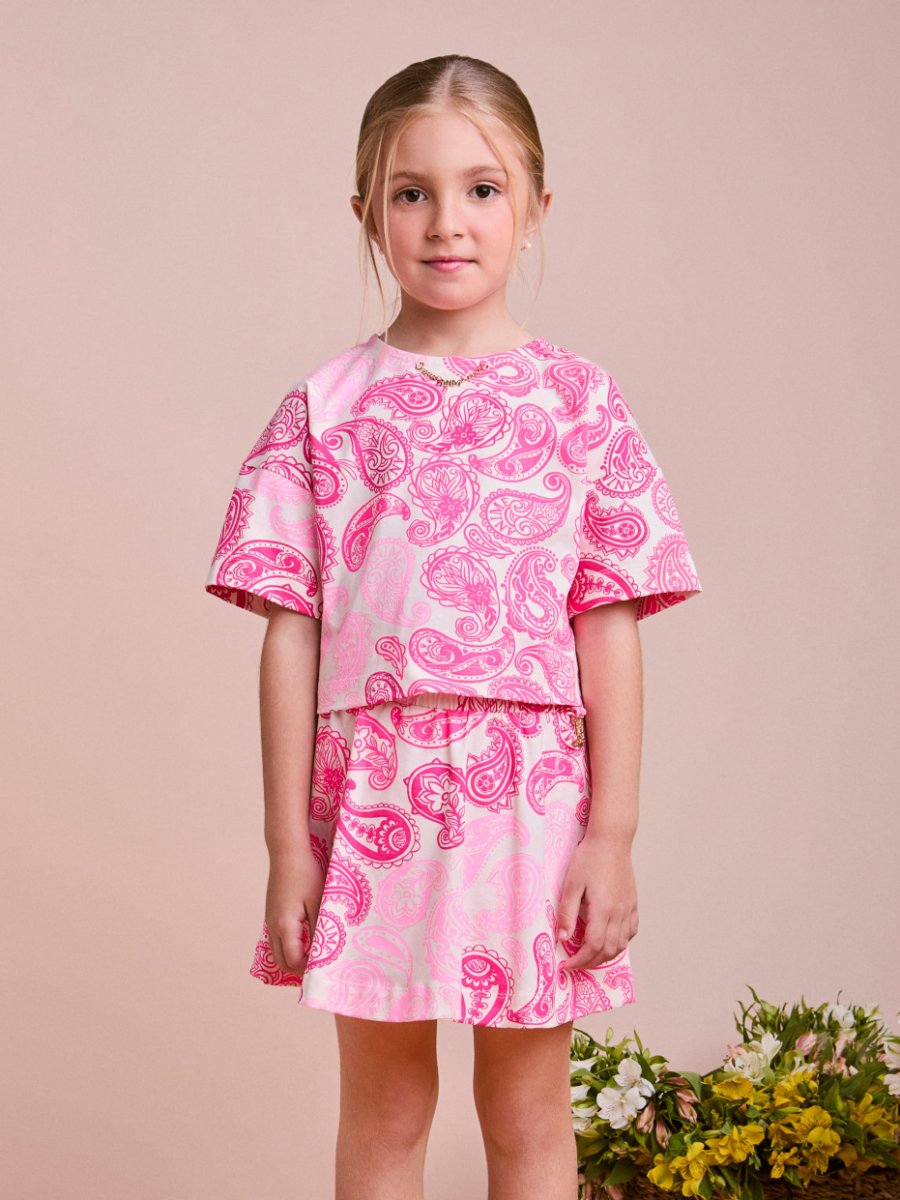 Children's Set with Pink Paisley Blouse and Skirt