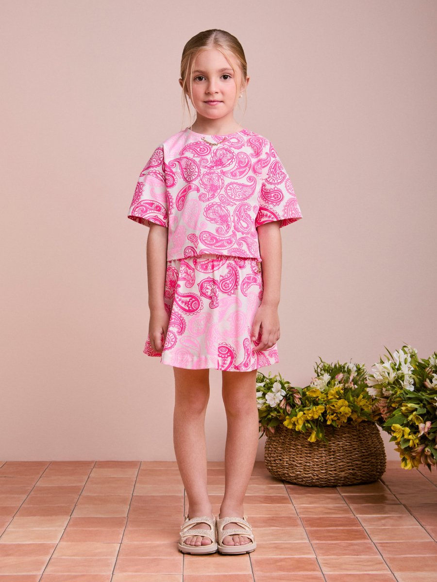 Children's Set with Pink Paisley Blouse and Skirt