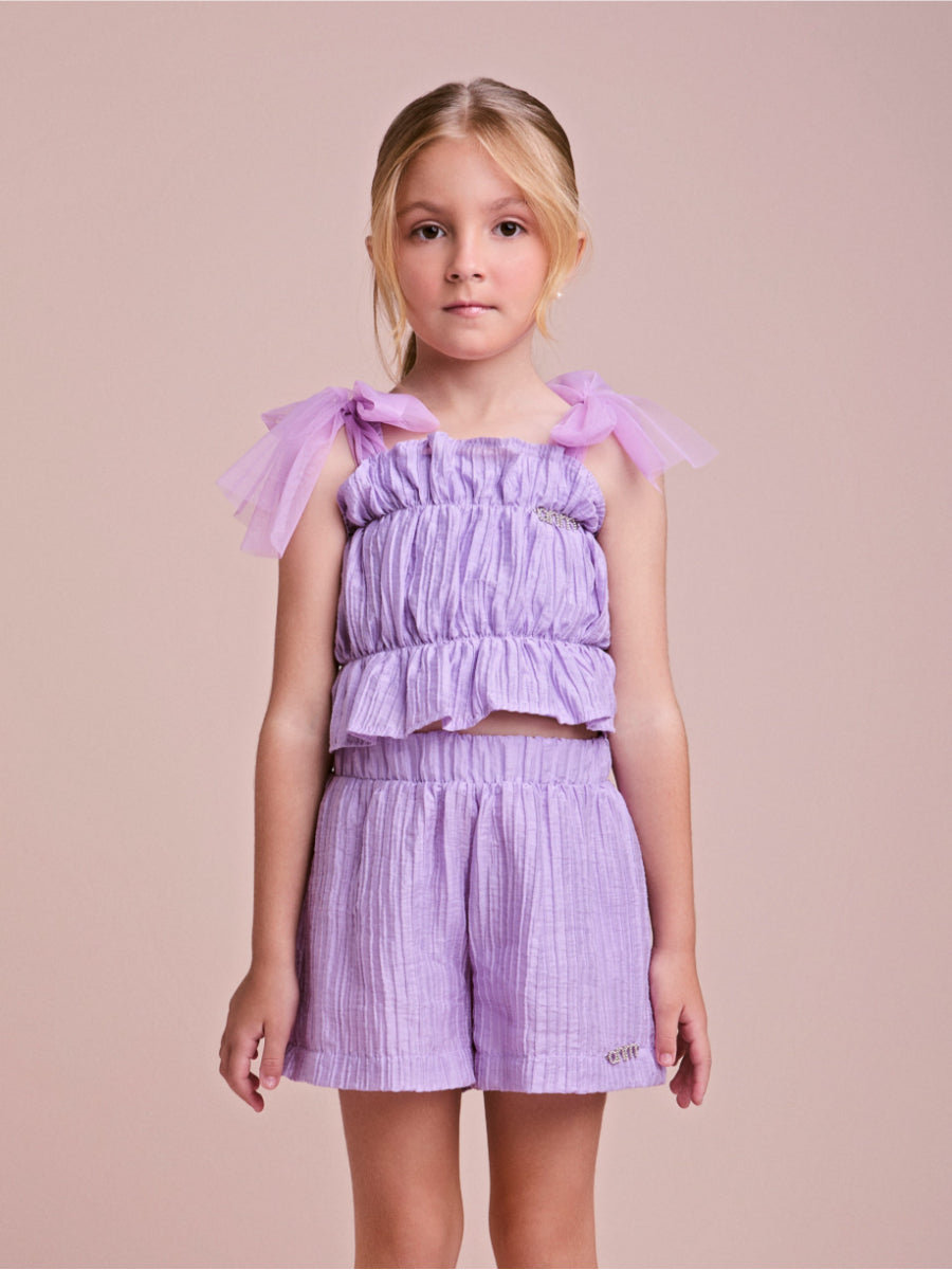 Lilac Ruched Fabric Set with Bow