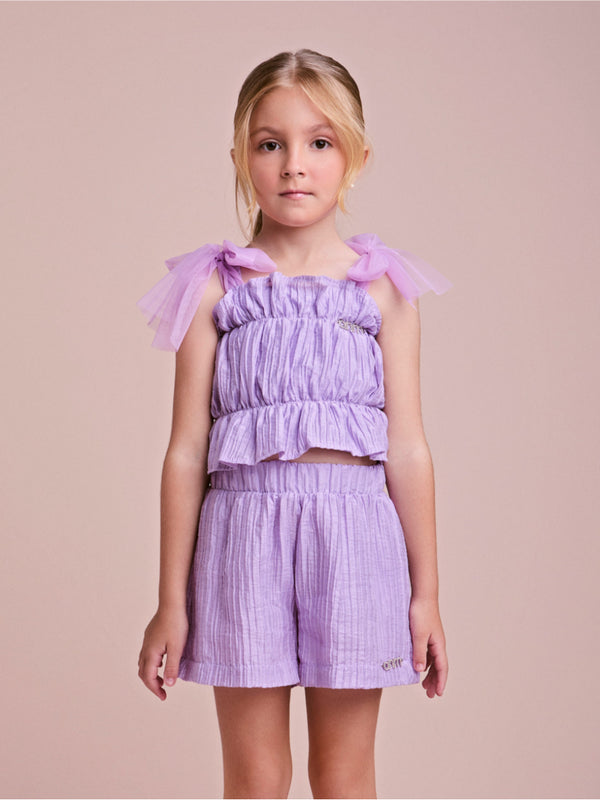 Lilac Ruched Fabric Set with Bow