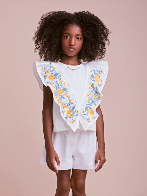 White Set with Tropical Embroidery