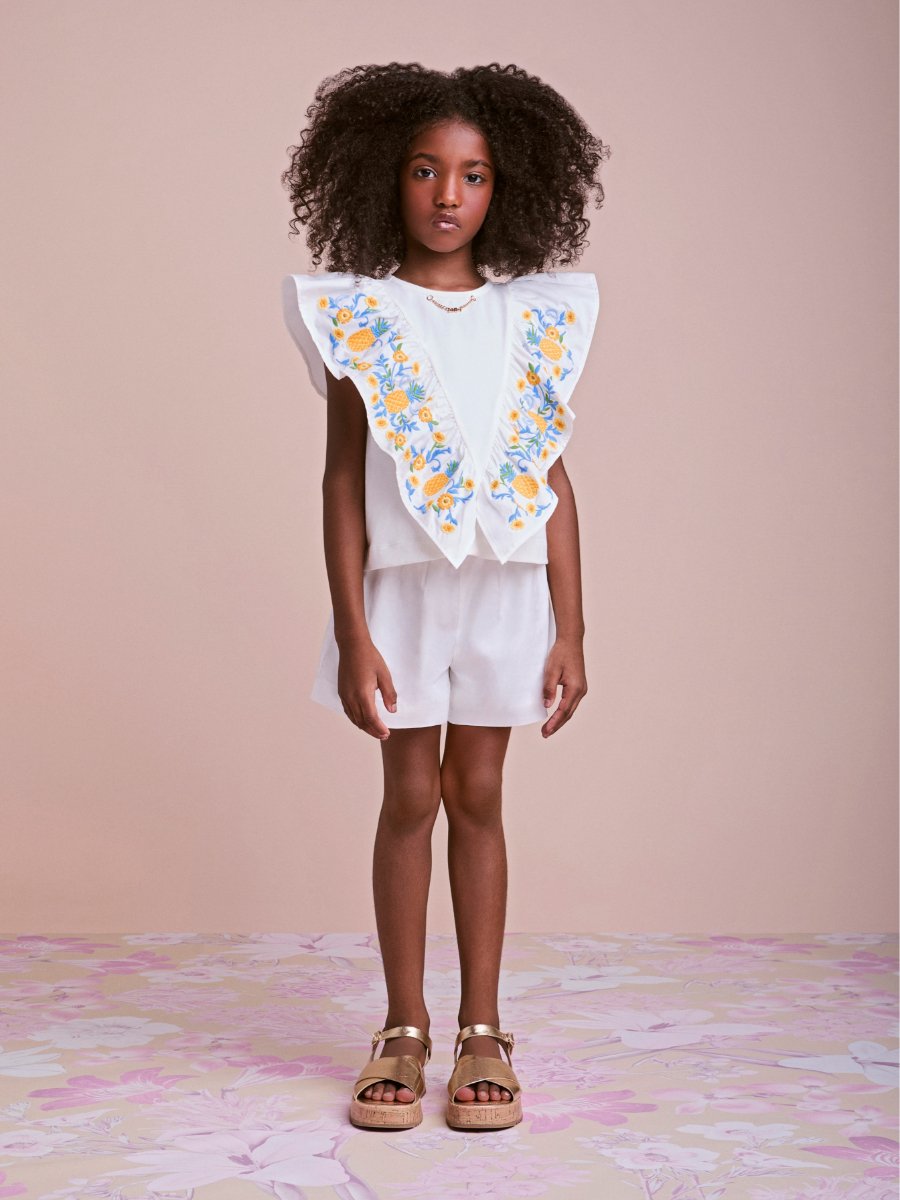 White Set with Tropical Embroidery