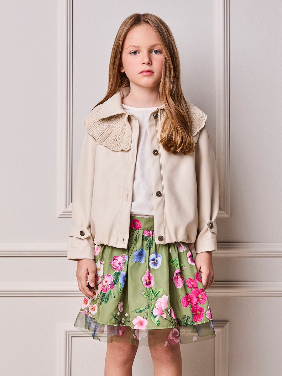 Floral Anime Girl Children's Set with Printed Tulle