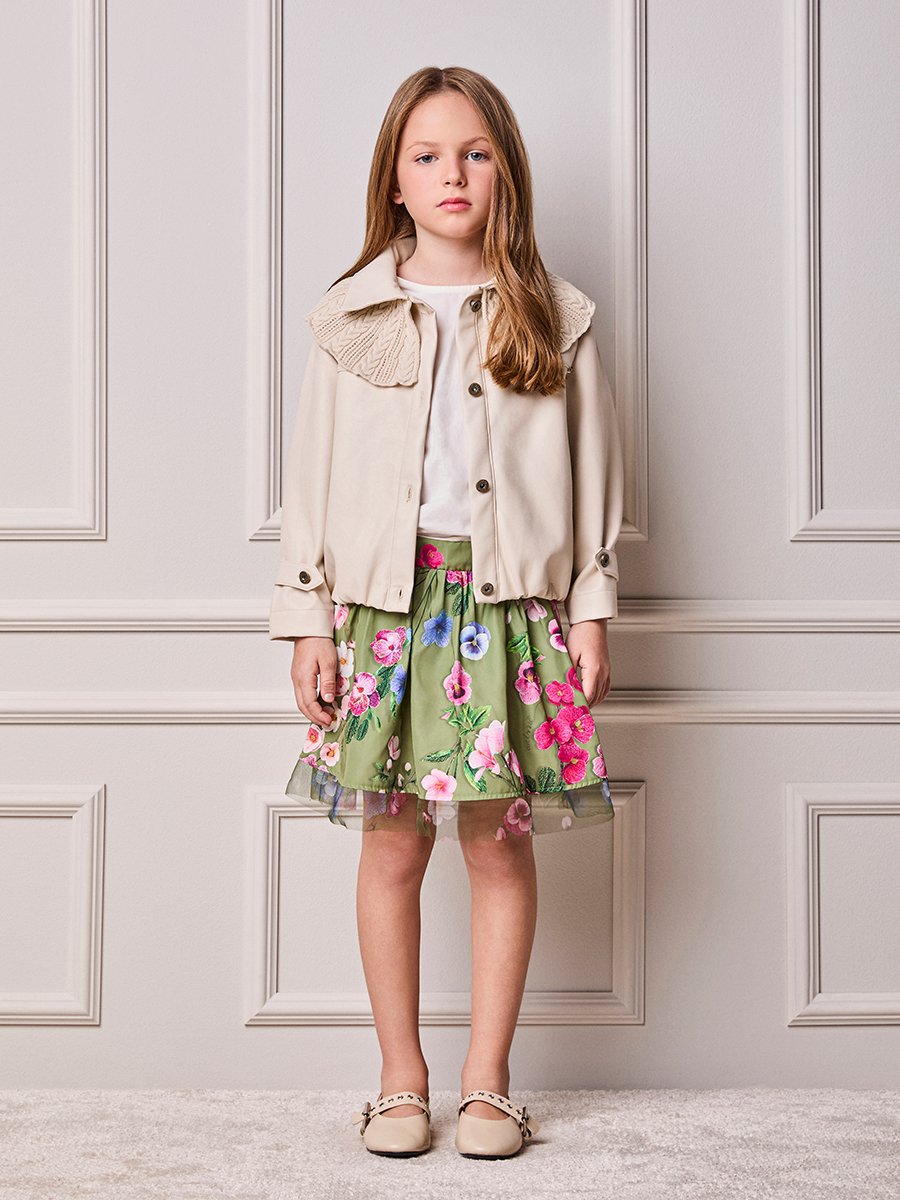 Floral Anime Girl Children's Set with Printed Tulle