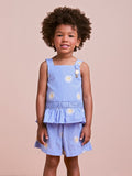 Blue Set with Embroidered Daisies