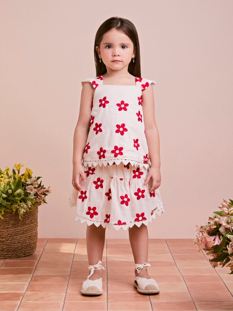 Children's Set with Embroidered Flowers and Lace
