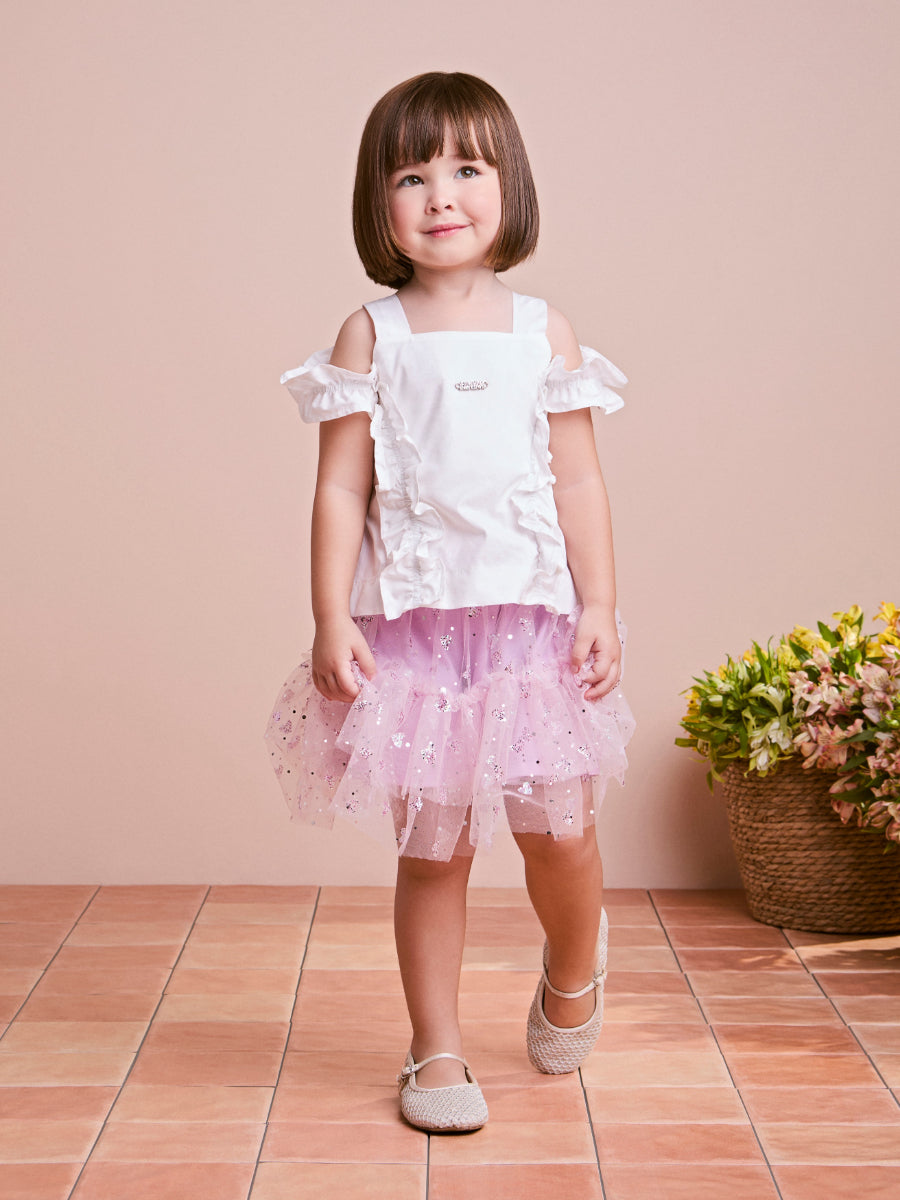 Lilac Tulle Shine Embroidered Set