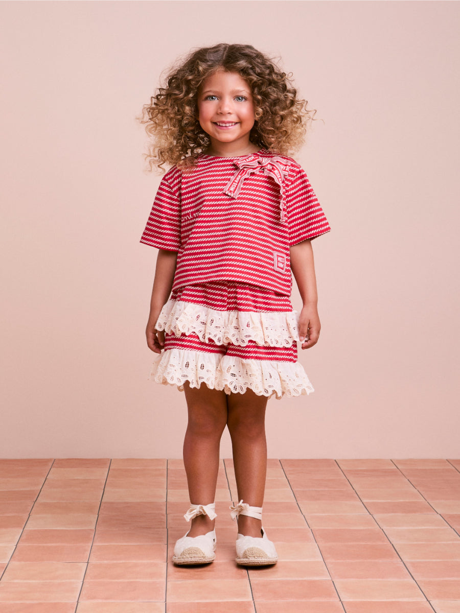 Red Striped Children's Set with Lace