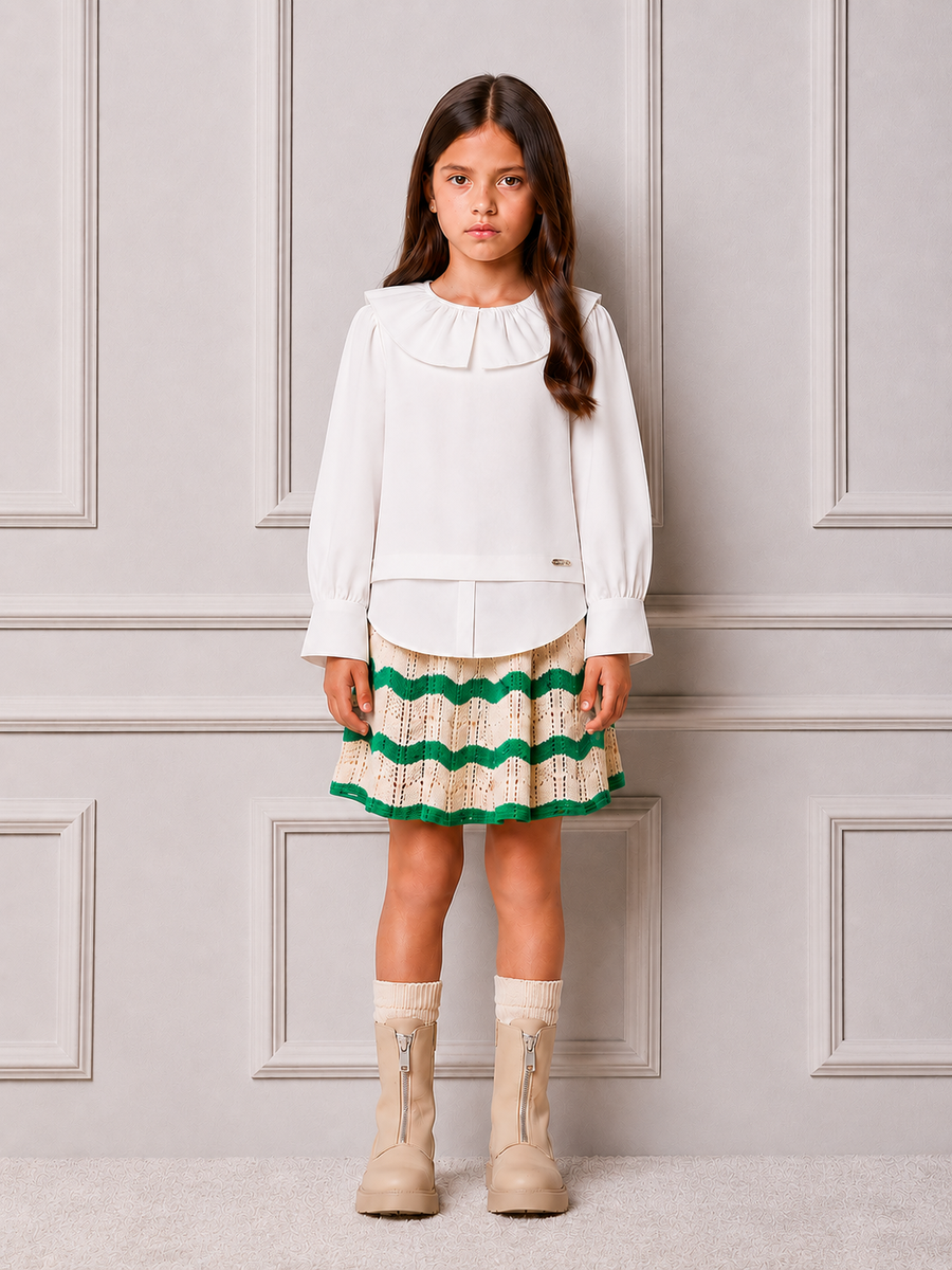 Children's Anime Girl Shirt with Ruffle Collar