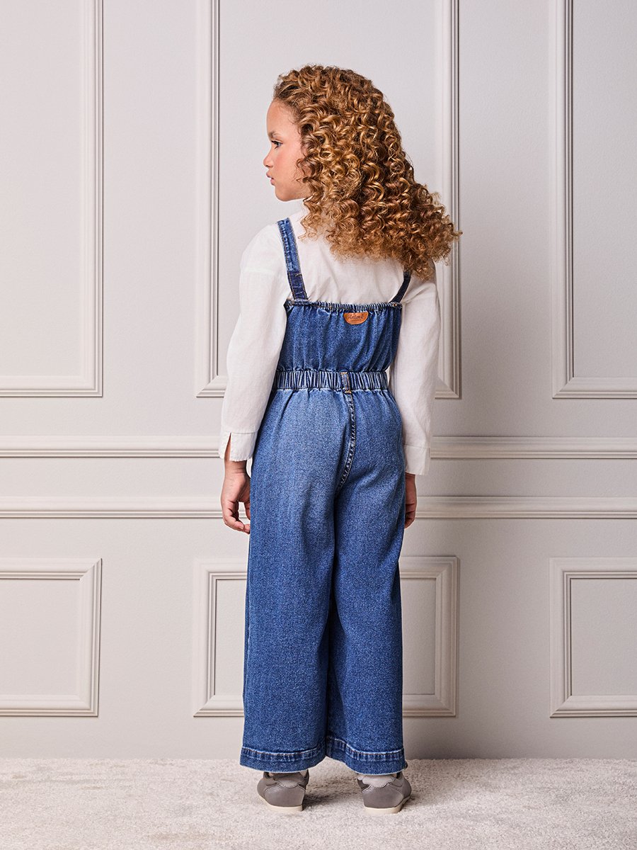 Girls' Anime Jeans Jumpsuit with Pleats and Cherry Cord