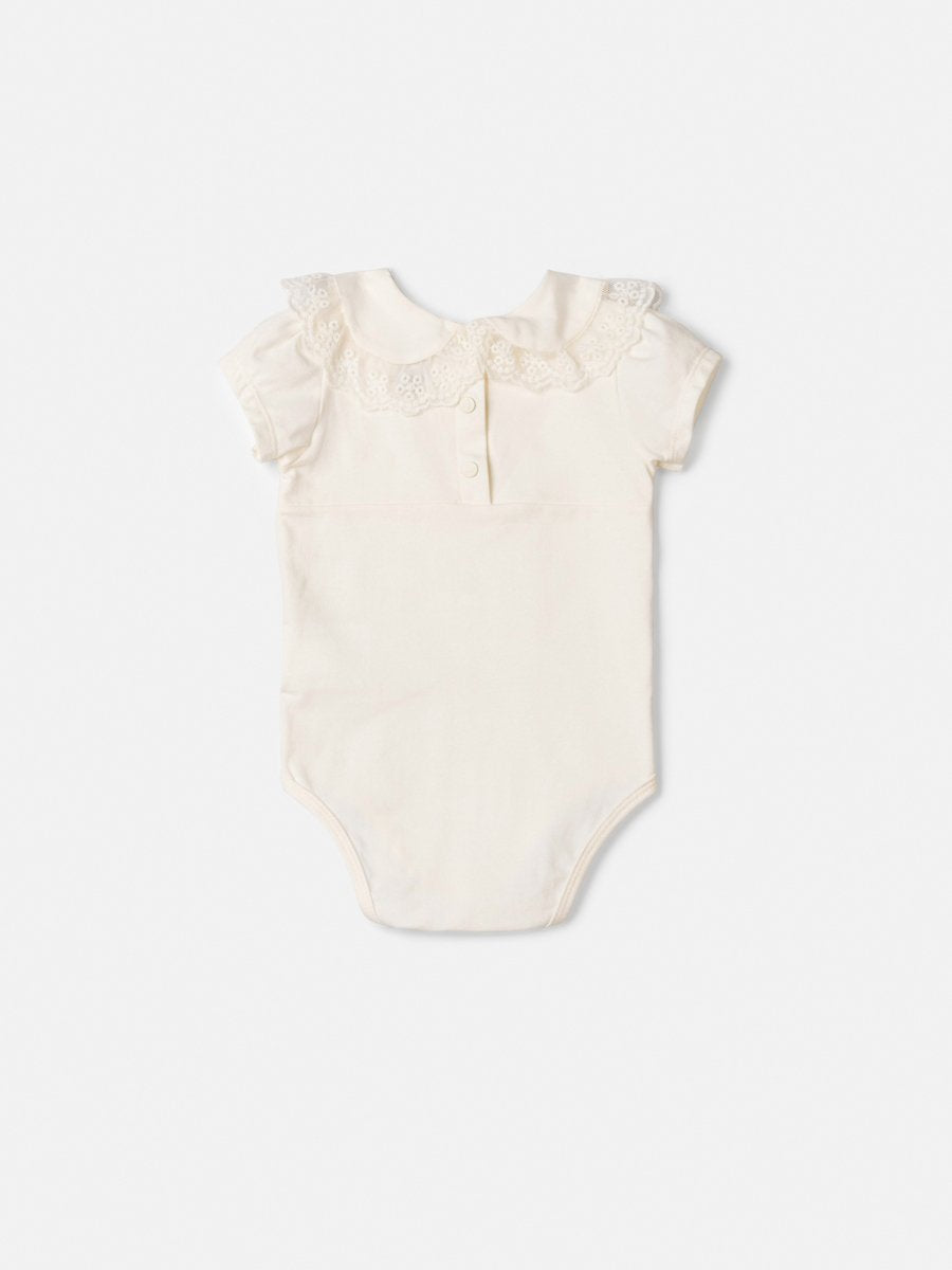 Children's Bodysuit with Doll Collar and Tulle Lace