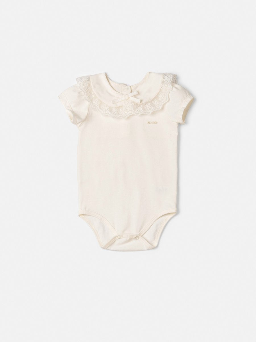 Children's Bodysuit with Doll Collar and Tulle Lace