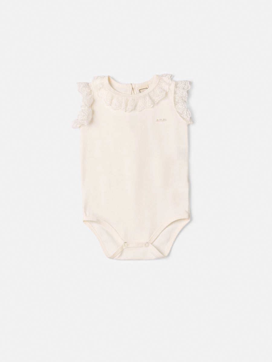 Off White Bodysuit with Lace Details