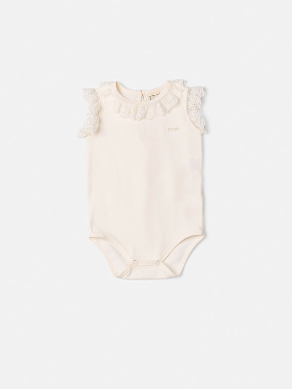 Off White Bodysuit with Lace Details