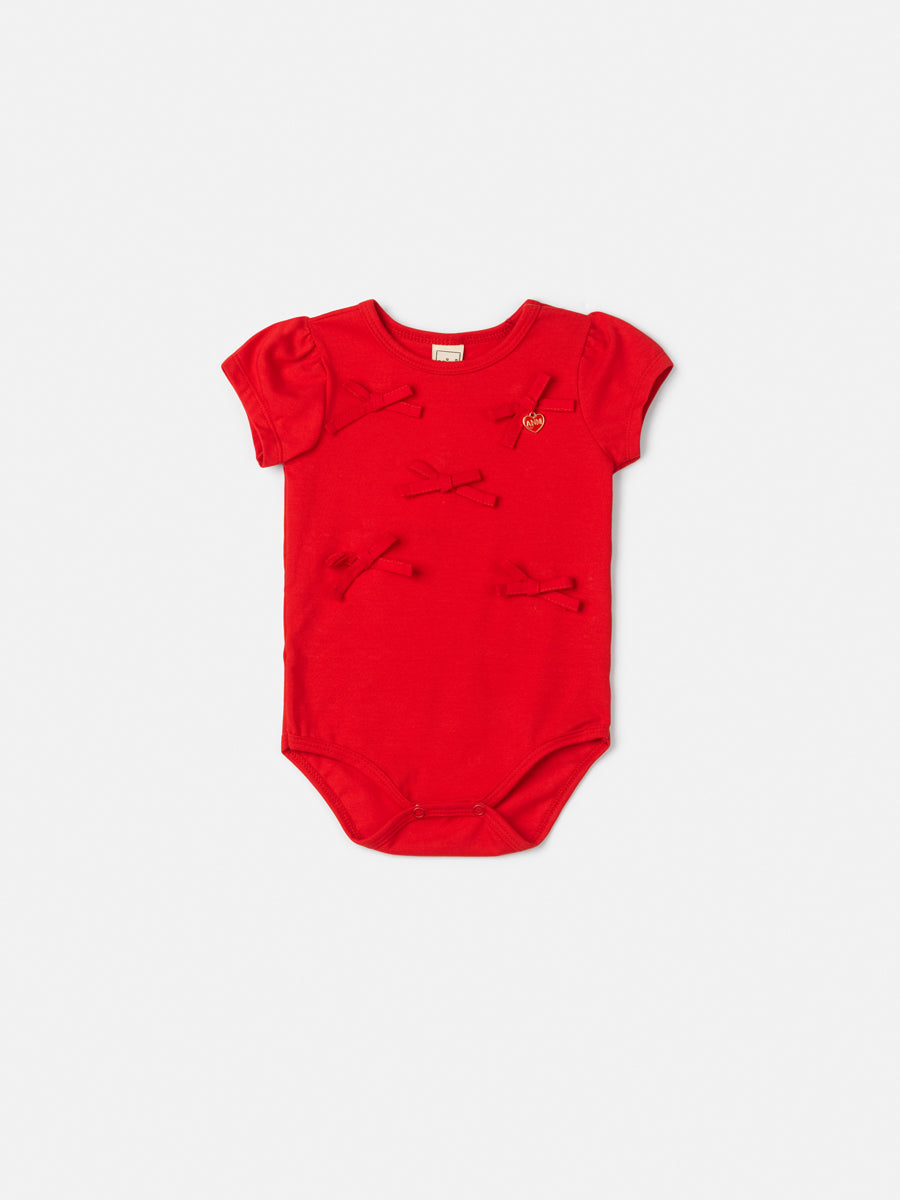 Red Children's Bodysuit with Bows Application