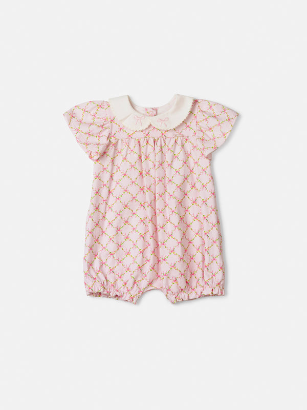 Sunbath with Floral Grid and Embroidered Collar