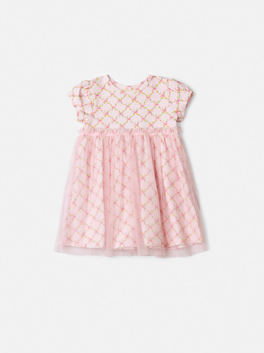 Pink Dress with Floral Grid